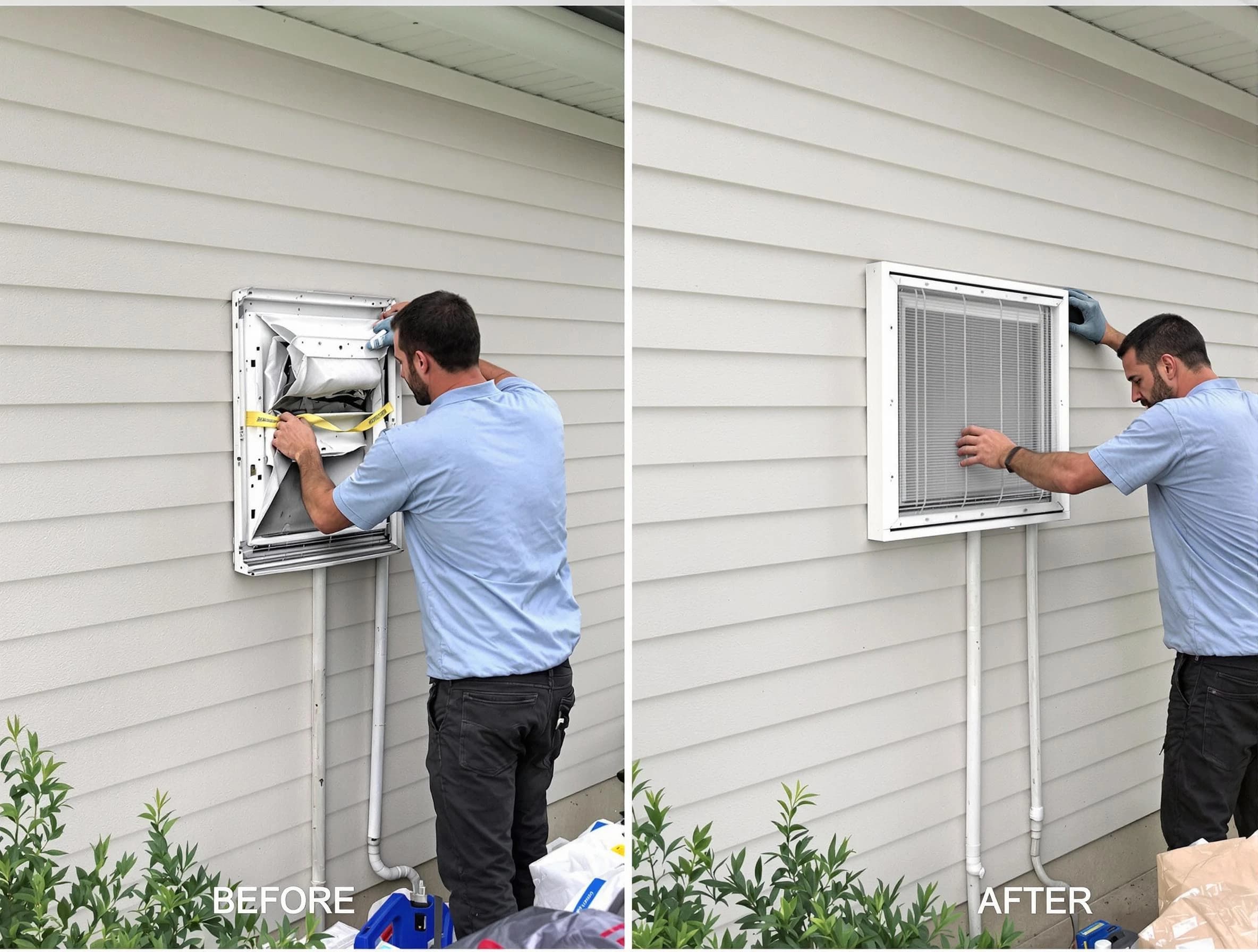 Chelsea Dryer Vent Cleaning technician installing high-quality dryer vent cover at a residential property in Chelsea